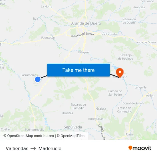 Valtiendas to Maderuelo map