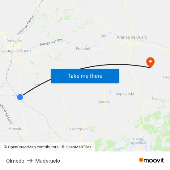 Olmedo to Maderuelo map
