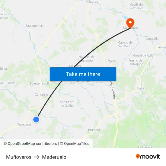 Muñoveros to Maderuelo map