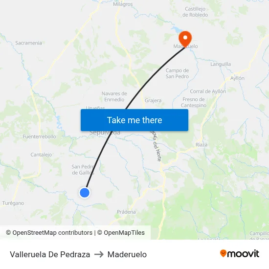 Valleruela De Pedraza to Maderuelo map