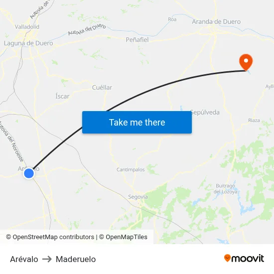 Arévalo to Maderuelo map