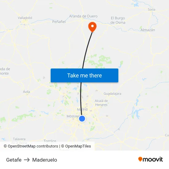 Getafe to Maderuelo map