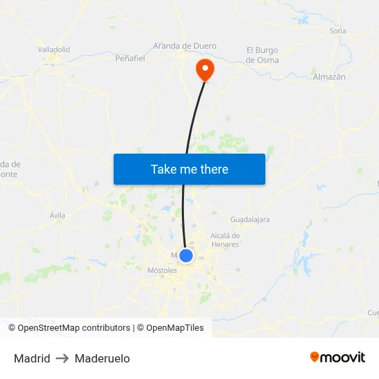 Madrid to Maderuelo map