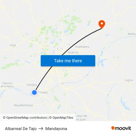Albarreal De Tajo to Mandayona map