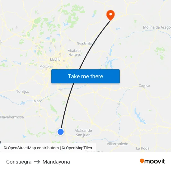Consuegra to Mandayona map