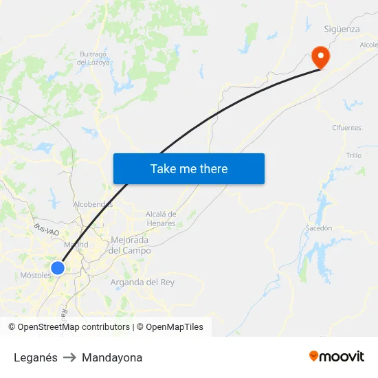 Leganés to Mandayona map