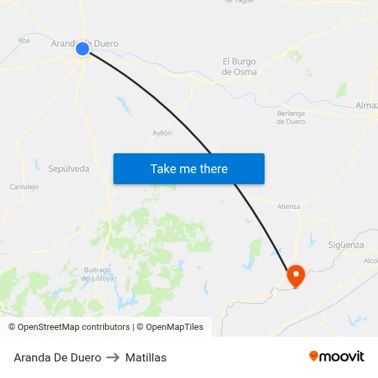 Aranda De Duero to Matillas map
