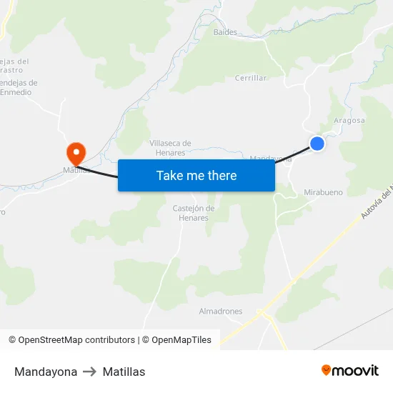 Mandayona to Matillas map