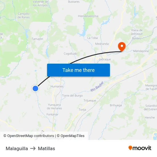 Malaguilla to Matillas map