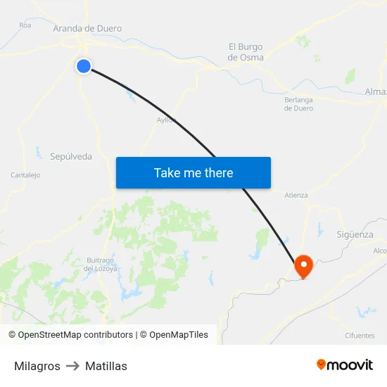 Milagros to Matillas map