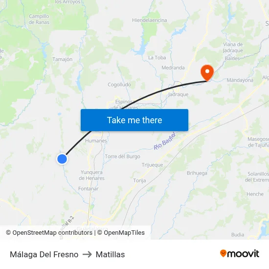 Málaga Del Fresno to Matillas map