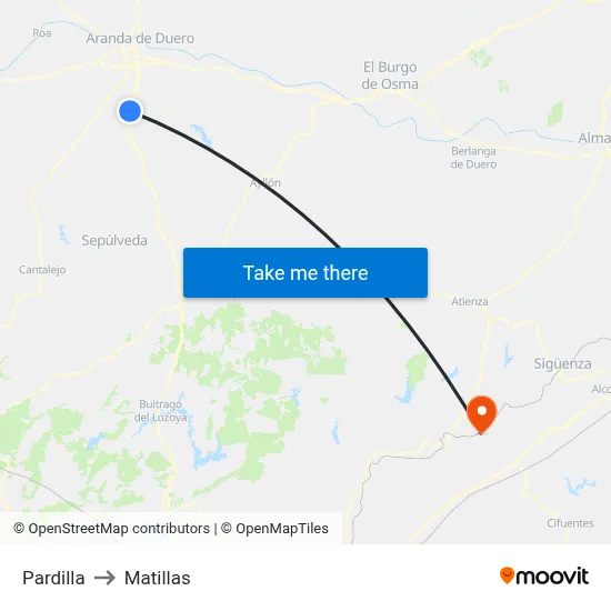 Pardilla to Matillas map