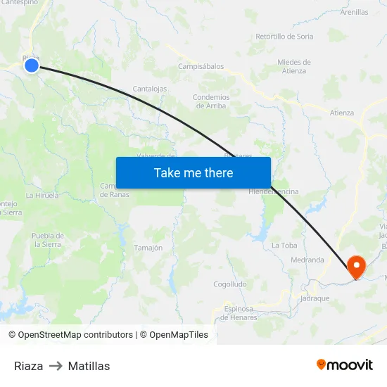 Riaza to Matillas map