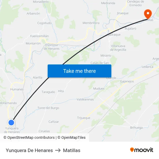 Yunquera De Henares to Matillas map