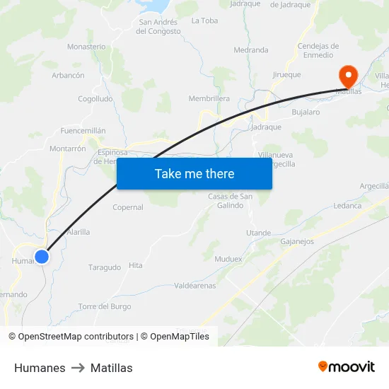 Humanes to Matillas map