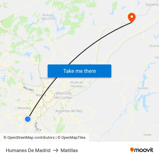 Humanes De Madrid to Matillas map