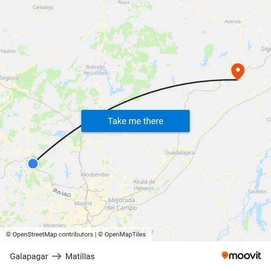 Galapagar to Matillas map