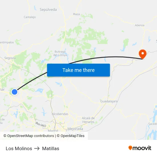Los Molinos to Matillas map