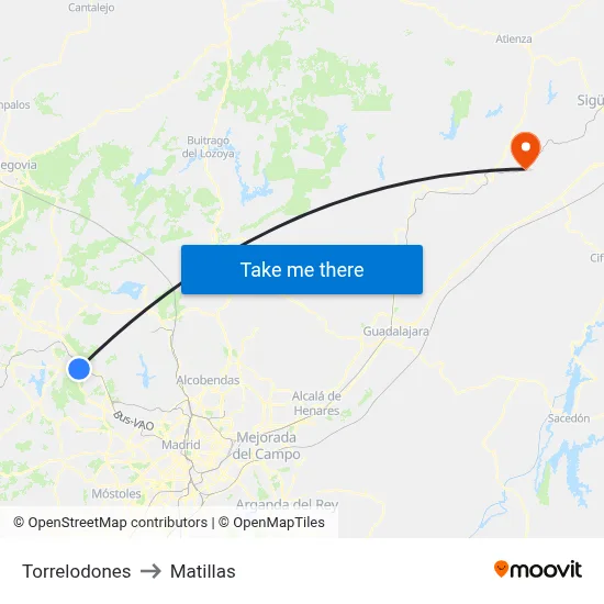 Torrelodones to Matillas map