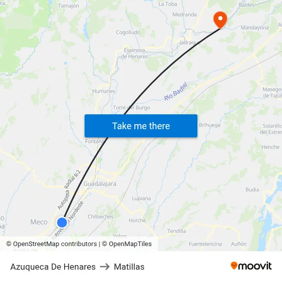Azuqueca De Henares to Matillas map