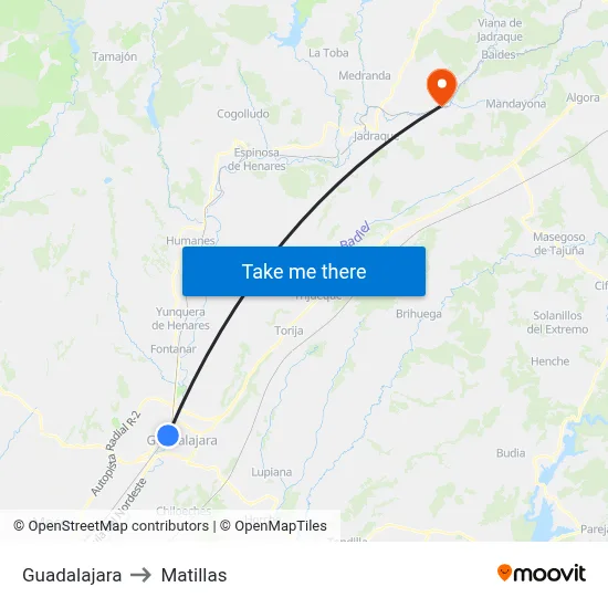 Guadalajara to Matillas map