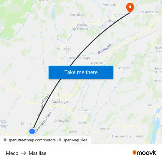 Meco to Matillas map