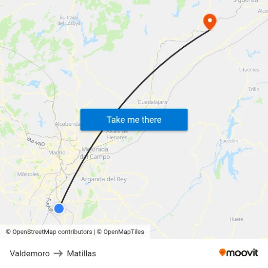 Valdemoro to Matillas map