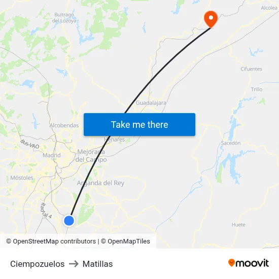 Ciempozuelos to Matillas map