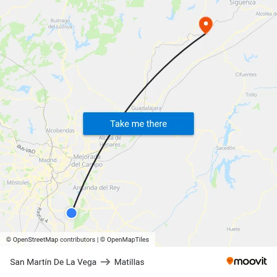 San Martín De La Vega to Matillas map