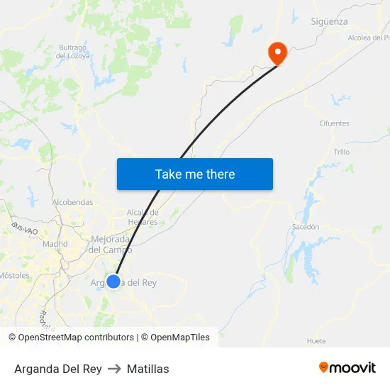 Arganda Del Rey to Matillas map