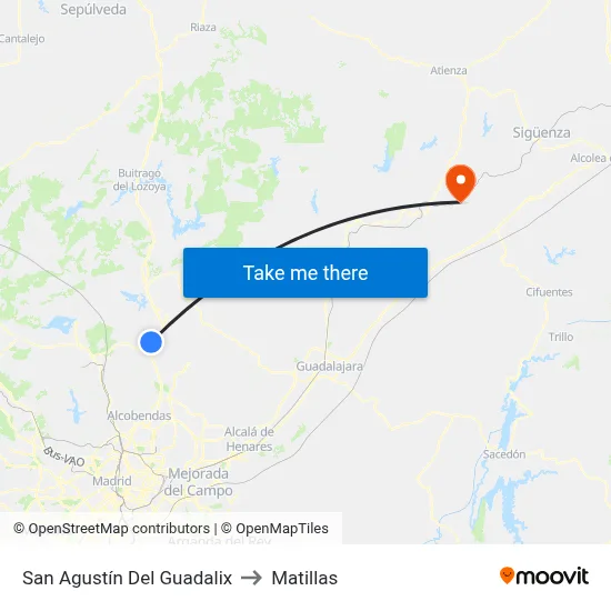 San Agustín Del Guadalix to Matillas map