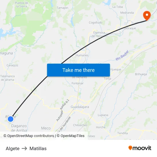 Algete to Matillas map