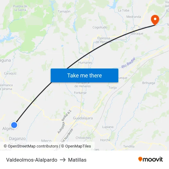 Valdeolmos-Alalpardo to Matillas map