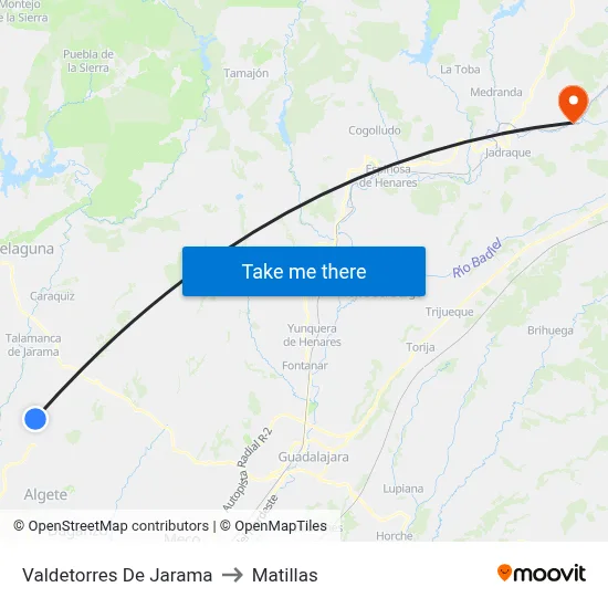 Valdetorres De Jarama to Matillas map