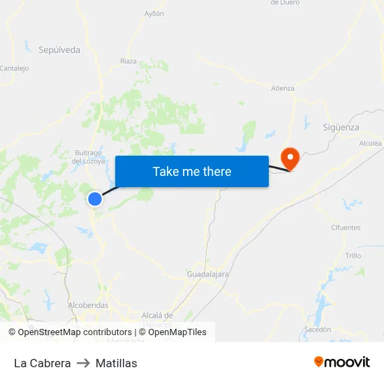 La Cabrera to Matillas map