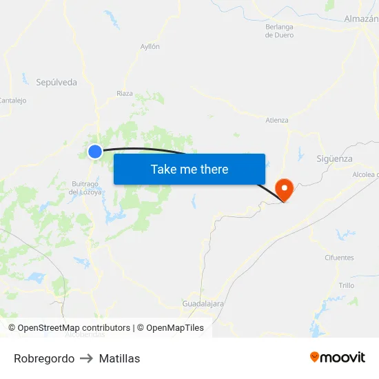 Robregordo to Matillas map