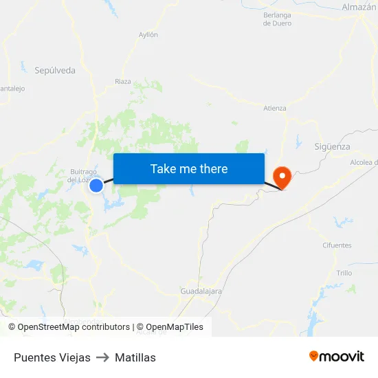 Puentes Viejas to Matillas map
