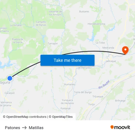 Patones to Matillas map