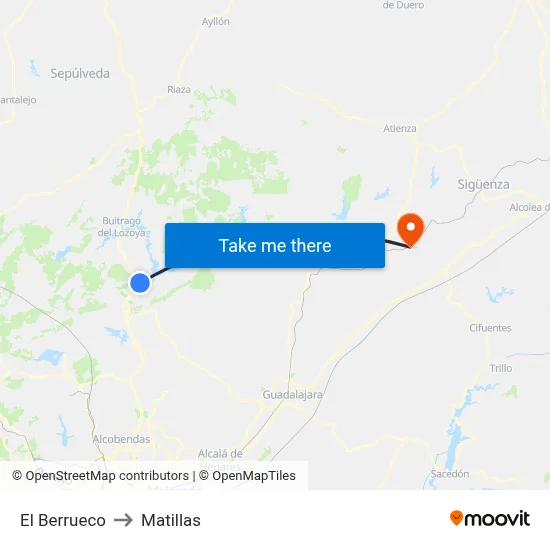 El Berrueco to Matillas map