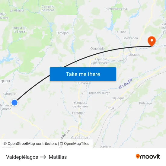 Valdepiélagos to Matillas map