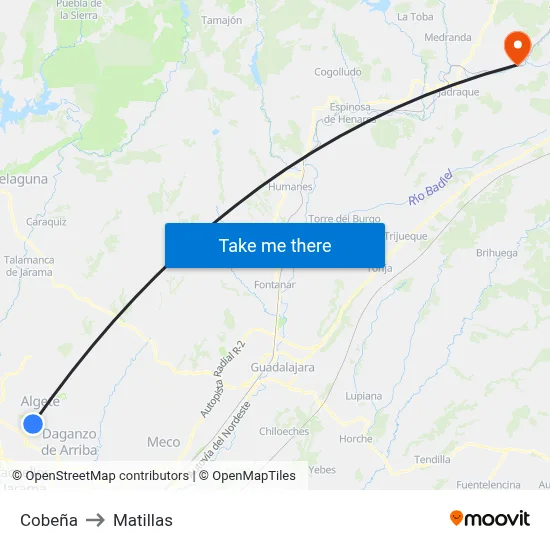 Cobeña to Matillas map
