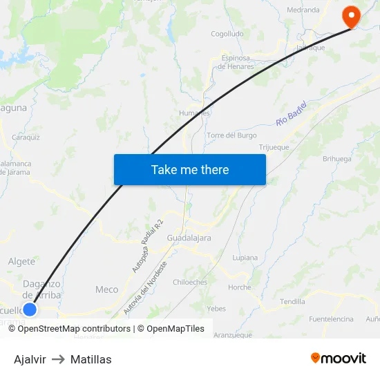 Ajalvir to Matillas map