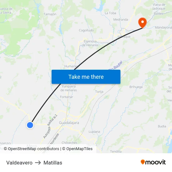 Valdeavero to Matillas map