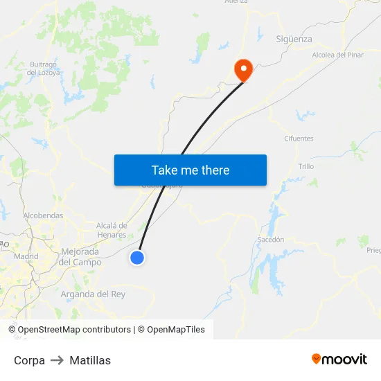 Corpa to Matillas map
