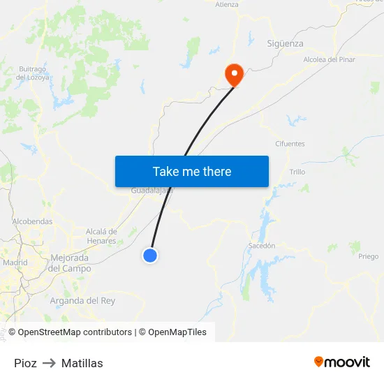 Pioz to Matillas map