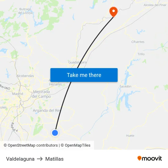 Valdelaguna to Matillas map