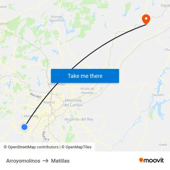 Arroyomolinos to Matillas map