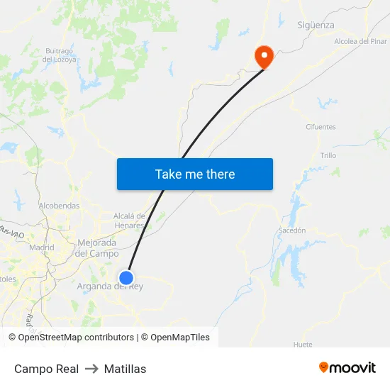 Campo Real to Matillas map