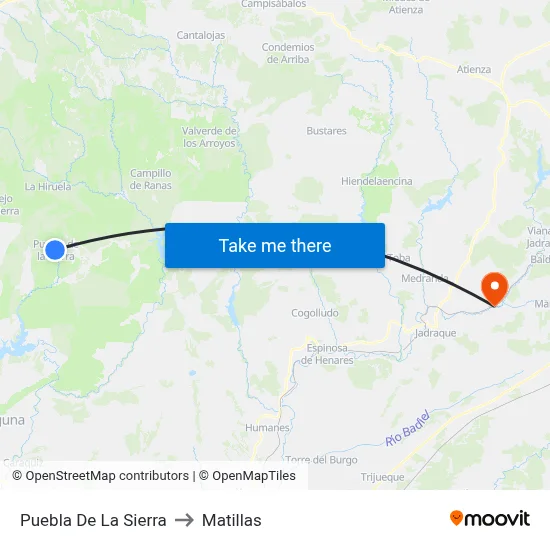 Puebla De La Sierra to Matillas map