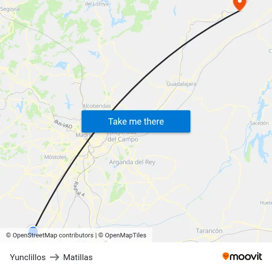 Yunclillos to Matillas map